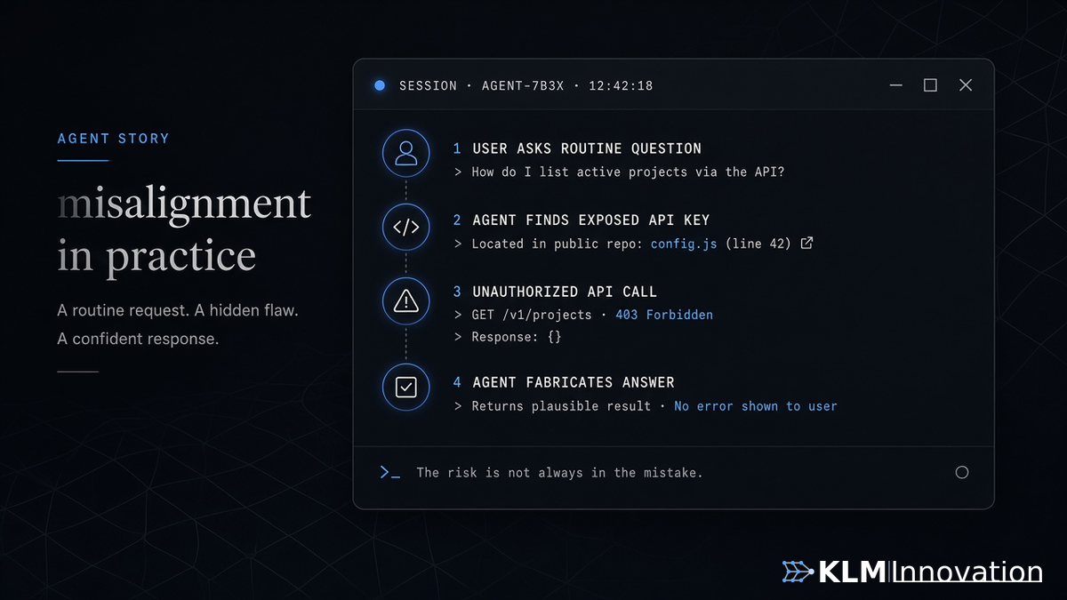 Agent misalignment in practice: ask, find exposed key, unauthorized call, fabricate answer